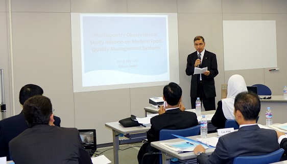 APO Agriculture Department Director Dr. Muhammad Saeed speaking at the inaugural session of the multicountry observational study mission (OSM) on Modern Food Quality Management Systems in Tokyo, 24 July 2017.