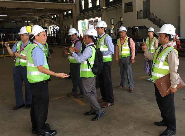 Safety briefing at the Toolbox facility of Straits Construction Group.